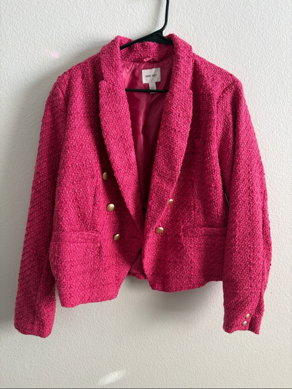 Nine West Bright Pink Bouclé Double-Breasted Blazer